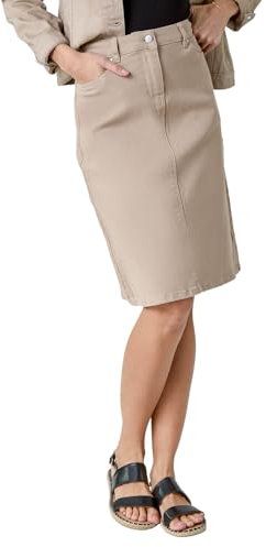 Roman Originals Denim Skirt with Pockets for Women UK - Ladies Jean Skirts Cotton Stretch Mid Wash Fitted A Line Casual Smart Work Office Knee Length Flattering Slimming - Natural - Size 12