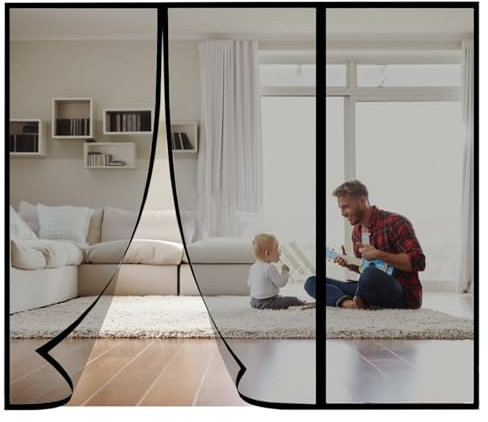 Tenda anti-insetti per camper 295x245cm zanzariera con cinghie magnetiche, porta anti-insetti per roulotte, zanzariera magnetica, chiusura automatica Nero