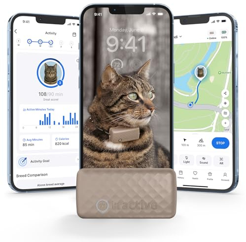 Tractive Smart Cat GPS Tracker | Real-Time Location & Wellness Monitoring for Cats 6.5 lbs+ | Territory & Location History | Up to 5-Day Battery | Breakaway Collar Included (Brown)