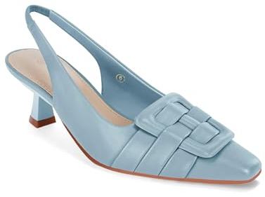 Womens Slingback Heels Low Kitten Heel Closed Toe Dress Shoes Sexy Elegant Wedding Office Pumps Sky Blue