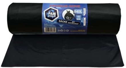 PAM-FOLIE Sacs poubelle 840L - 10 pièces - XXL grands Sacs poubelle pour déchets de chantier, Premium - 130x170cm - 40µm - Sac poubelle noir - Sacs pour Polystyrène expansé