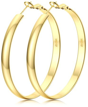 FIOROYAL Creolen Ohrringe Silber 925 für Damen 14K Vergoldete Große Creolen Gold Ohrringe Hypoallergene Breite 5mm für Mädchen 30/40/50/60mm Gold 50mm