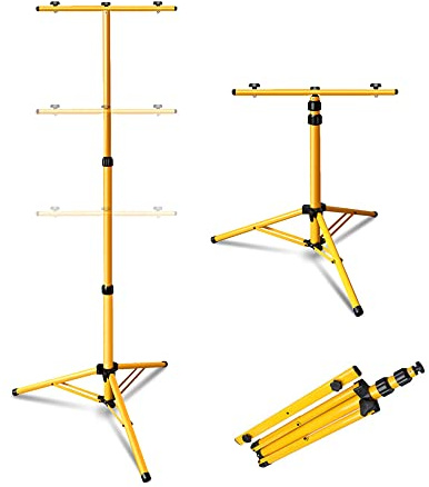 Yugodex Teleskop Stativ für Baustrahler, Stativ für LED strahler, Höhenverstellbar Flutlicht Ständer 64 bis zu 160cm, Flutlicht Stativ, Gelb Stahlstativ (Doppelhalterung)