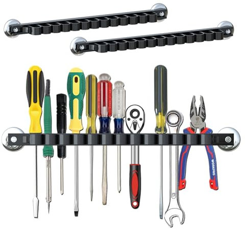 3-H Magnetic Screwdriver Holder,Magnetic Tool Holder Strip,Space Saving Tool Organizer Rack,Tool Magnet Bar for Workshop Garage Home | Fits up to 13 Screwdrivers,14 Inch(2 black)
