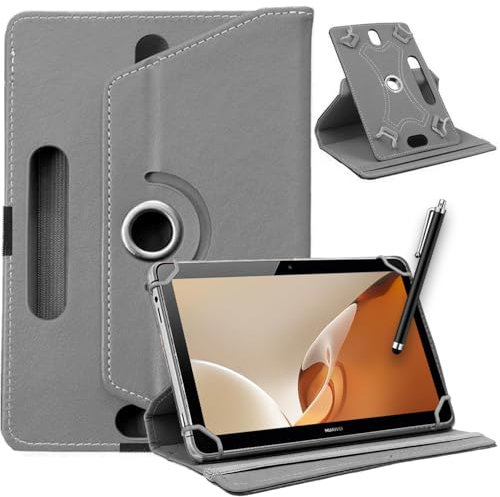 SU 10 inch Tablet Case - Universal Stand Case Folio Cover Magic Leather 360° Rotating Case Fits for ALL 10in Inch & 10.1in Inch Tablets + Stylus Pen (GREY)