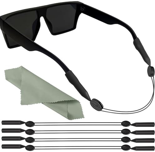 KOZOY Correa ajustable para gafas deportivas, 4 unidades, de silicona, sin cola, con paño de microfibra, correas ajustables, para hombre y mujer