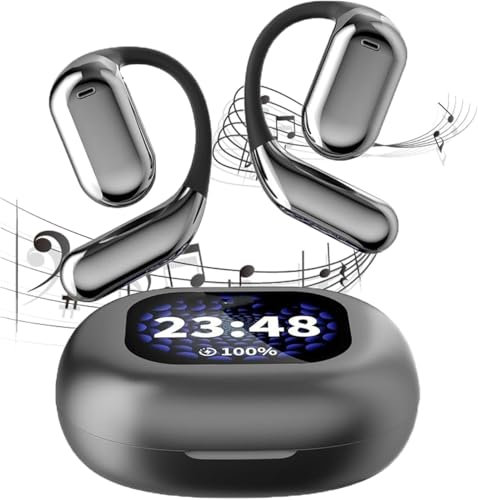 Pelinuar Over The Ear Earbuds Xp2,Wireless Open Ear Bluetooth Earbuds, Erazer True Wireless Open Ear Earbuds Bluetooth 5.4,Intelligent Touch Screen Open Bluetooth Earphones,LED Display (Black)