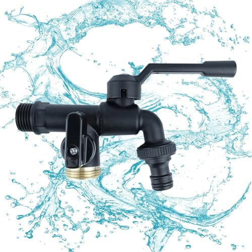 Renopfect Bibcocks Outlet - Rubinetto da giardino a 2 vie, in ottone, antigelo da 1/2, in ottone nero