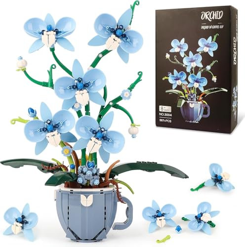 QLT Icons Blue Orchid Ideas Flowers Building Block Set，DIY Home Decoration Kit for Adults，Flowers Home Decor Gift for Mother's Day, Valentine Day, Birthday.（Compatible with Lego Orchid 567PCS）