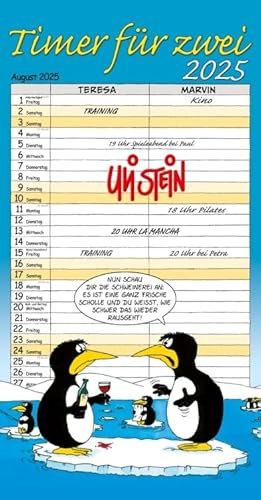 Uli Stein - Timer für Zwei - Paarplaner 2025 - Lappan-Verlag - Wandkalender mit lustigen Illustrationen und 2 Spalten zum Eintragen - Monatskalender - 23 cm x 46 cm
