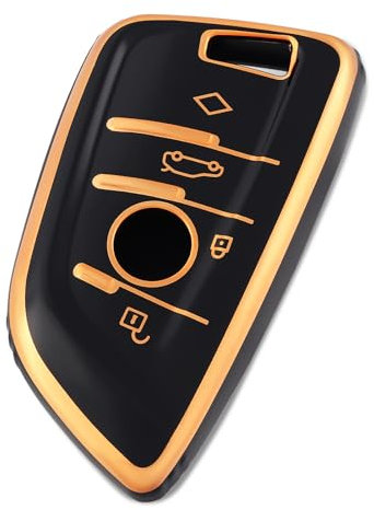 OFF WE GO Car Key Cover for BMW 4 Button Car Key X1 X2 X3 X5 X6 X7 2 5 6 7 Series TPU Car Key Protective Shell Smart Remote Control Key Case - Black Gold