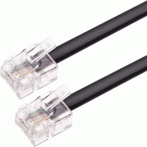 TECHZOCO Cavo telefonico RJ11, cavo telefonico ADSL, cavo modulare 6P4C, cavo Western RJ11, cavo telefonico, cavo 6P4C, adatto per fax modem router DSL VDSL ISDN Internet, Nero, 6 metri