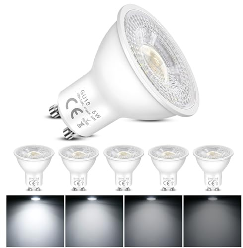 Lampadine GU10 LED Faretto Dimmerabile, 5W (Equivalenti a 50W Alogena), Luce Bianco Freddo 6500K, 500 Lumen, 120° Angolo del Fascio, Energetico LED, per Luci da Binario, Luci Incassate, 6 Pezzi