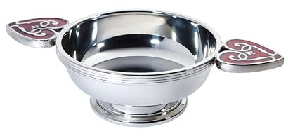 Heart of The Highlands Pewter Quaich Whisky Tasting Bowl Loving Cup Burns Night Red Hearts (with Engraving)