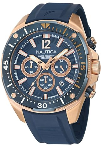 Nautica Herren Analog Quarz Uhr mit Silikon Armband NAPBSS503, blau