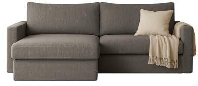 FARO MINI Ecksofa mit Schlaffunktion & Stauraum – Kompaktes Schlafsofa mit HR-Kaltschaum & Wellenfederung – Leichter Aufbau – moderner Faro Stoff – 224×140 cm (Grau, Links)