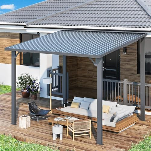 UNIONLINE 2.4x3m Gazebo, Hardtop Wall Mounted Lean to Gazebo Pergola for Patio
