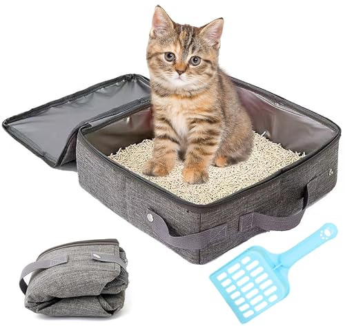 Omnikryp Faltbare Katzentoilette Portable, Katzenklo Schaufel Deckel | Reise Katzenklo Auslaufsicher Dauerhaft Wasserdichte, Tragbare Katzenbox für Auto Reisen Camping, 40x30x15 cm