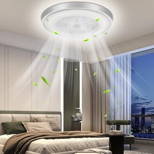 Hondony LED Deckenlampe mit Ventilator, deckenleuchte mit ventilator und Führungsradventilator, 3 Farbtemperatur und 6 Geschwindigkeiten Deckenventilator mit Lampe