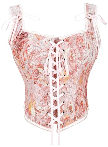 OPLERT Haut corset floral pour femme, corsets médiévaux Renaissance, gilet Cottagecore, bustiers à lacets couvrant entièrement la poitrine