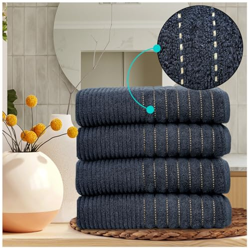 Pack of 4 Egyptian Cotton Bath Sheets - 650 GSM Luxury Oversized Bathroom Towels, Extra Soft, Quick Dry & Absorbent - Durable & Washable Bath Sheets for Home, Spa & Hotel (90x140 cm) - Black