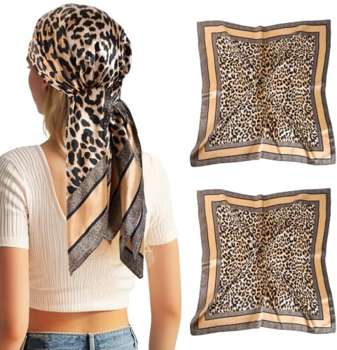 DAMILY 90x 90cm 2 Stück Damen Kopftuch Seidentuch Großes Quadratisches Kunstseidenschal Bandana Halstuch dünn für Sommer
