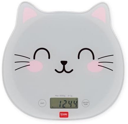 Legami - Digitale Küchenwaage, Kitchen Scale, Kitty, 7 Maßeinheiten, Touch-Tasten ON/TARE und UNIT, max. 5 kg