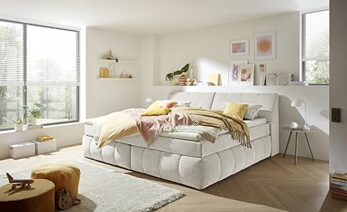 Boxspringbett Elkford 240x200 in Creme – Familienbett mit 7-Zonen Federkern & Stauraum