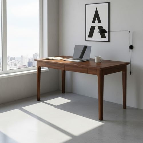 Holz Kleiner Schreibtisch mit Schubladen - 100 x 60 x 75 cm Rustikales Walnuss Computertisch im Heimbüro, Ergonomisch, stabil & vielseitig | Pflegeleicht