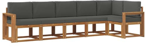 vidaXL Outdoor-Sofagarnitur mit Kissen 6 pcs Natur und Anthrazit, Modernes Garten-Sofa, Langlebiges Outdoor-Sofa-Set, Lounge-Möbel für die Terrasse, Bequeme Sitzgelegenheiten
