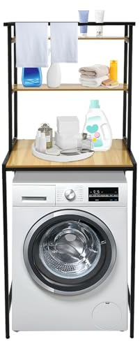 WDRENTOOL SanBouSi Étagère au-dessus de la machine à laver Étagère de machine à laver 176 cm Étagère de salle de bain à 3 niveaux en métal Matériau bois Étagère de toilette Support de salle de bain