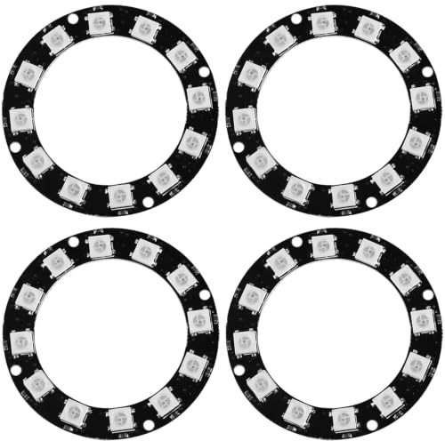 Joycabin 4 Stück WS2812 RGB LED Ring Modul, 12 Bit 5050 LED | 12 Bit adressierbares LED Ring Modul mit Vollfarb RGB LEDs, ideal für Arduino, Raspberry Pi und elektronische DIY Projekte