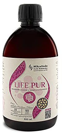 MikroVeda Life PUR 500ml, Bio Enzymfermentgetränk, 33 Bakterienstämme, super-aktiviert, hoch zellverfügbar, bioverfügbar, vegan, roh, zertifizierter Hersteller