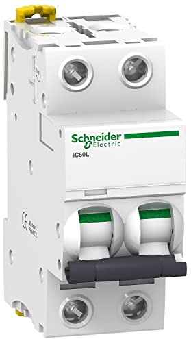 Schneider Electric a9 °F94220 ic60l Circuit Breaker, Acti9, Curvature C, 2P, 85 mm Height x 36 mm width x 78.5 mm depth, 20 A Current, 50/60 Hz, White