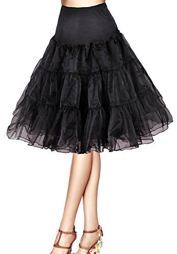 Flora® 50s Vintage Rockabilly Retro Tutu Petticoat Skirt,25 Length (XSmall-Medium, Black)