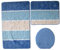 Ilkadim Orion Badgarnitur 3 TLG. Set 50x80 cm Mehrfarbig gestreift, WC Vorleger ohne Ausschnitt für Hänge-WC (blau hellblau Creme)