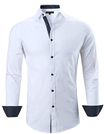Alex Vando Mens Dress Shirts Regular Fit Long Sleeve Stretch Business Dress Shirts for Men,White,XXL