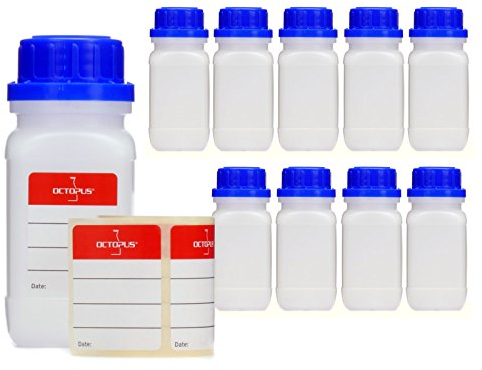 10 Botellas de Boca Ancha de 100 ml Con Cierre de Rosca - Químicas y de Laboratorio Con Tapa - Recipiente de Almacenamiento Para Laboratorio, Cocina o Hobby