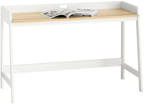 SoBuy FWT41-WN Schreibtisch Tisch Computertisch Bürotisch weiß/Natur BHT ca. 125x80x52cm
