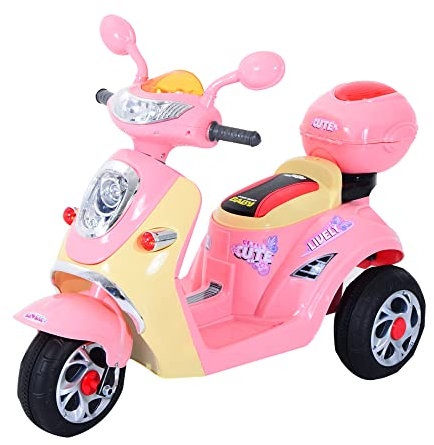 HOMCOM Moto Elettrica per Bambini Batteria 6V, Velocità 3km/h, Motorino Elettrica per Bambini 3-5 Anni con Luci e Musica, 108x51x75 cm, Rosa