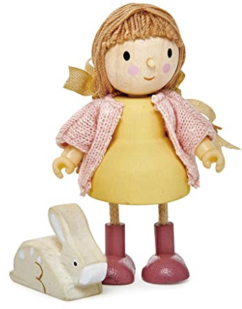 Tender Leaf Toys Amy & Hase (Holzspielzeug, Puppe mit Hase, Material Holz, Kinderspielzeug, unterstützt die Feinmotorik, Bunt) 7508146