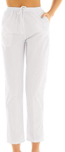 Freebily Unisex Uniforme Pantalón Sanitario de Trabajo Cintura Elástica Blanco Algodón Disfraces Laboral Médico Enfermera Limpieza Veterinaria Sanidad Profesional con Bolsillo Blanco Small