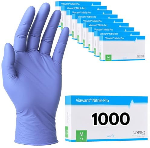 Einweghandschuhe 1000 Stück | M | Nitrilhandschuhe Blau | Puderfreie, latexfreie Einmalhandschuhe | Reißfest & feinfühlig | EN 455 & EN 374 | Gr. XS, S, M, L, XL