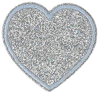 Bügelbild Patch Applikation zum Aufbügeln Herz Glitzer Silber 4,5 cm