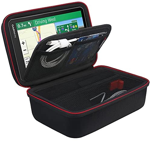 BOVKE Custodia rigida per GPS Garmin DriveSmart 76/65/61 da 6-7 pollici, RV 780/dezl OTR700/OTR610 Garmin Catalyst, sistema di navigazione GPS, spazio extra per caricatore da auto, cavo, Nero+Nero