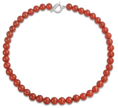 Bling Jewelry Collier ras du cou en perles rondes de 10 mm en cornaline rouge classique, simple et lisse, style occidental, pour femmes et adolescentes, fermoir plaqué argent, 17 pouces.