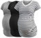 Smallshow Femmes V Cou Maternité Vêtements Haute Qualité Grossesse T Shirt 3-Pack,Black-Light Grey-White Stripe,L