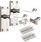 6 x Sets of Satin Nickel Premium Quality Victorian Scroll Latch Door Handles with Hinges & Latches Door Packs IRONZONE