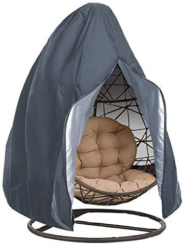 Hängesessel Abdeckung wasserdichte Abdeckplane Egg Chair Schutzhülle mit Reißverschluss - Anti-UV Anti-Staub PU-Überzug Oxford Regenabdeckung Hängestuhl Zubehör (190 x 115cm, Grau)
