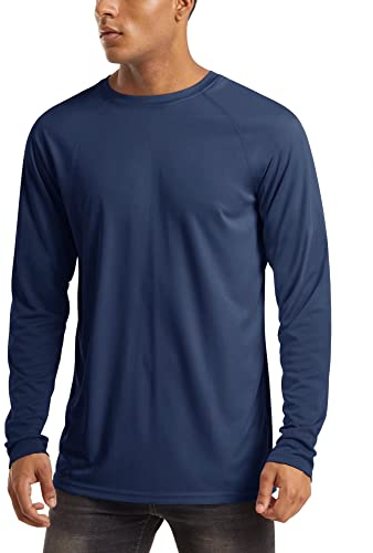 MAGCOMSEN Gym Clothing Tee Shirts for Men Quick Dry Lightweight Summer Tops Mens Breathable Long Sleeve Sun Protection Working T-Shirts Navy